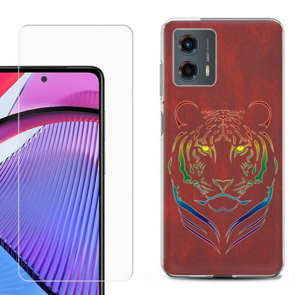 OneToughShield ® Compatible with Motorola Moto G 5G 2023, Shockproof Phone Case, with Tempered Glass Screen Protector - Night Tiger