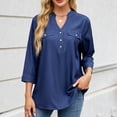 thumbnail image 6 of Tops for Women Plus Size V-Neck 3/4 Sleeve Denim Imitation Shirt Casual Loose Top Dark Blue XL, 6 of 6
