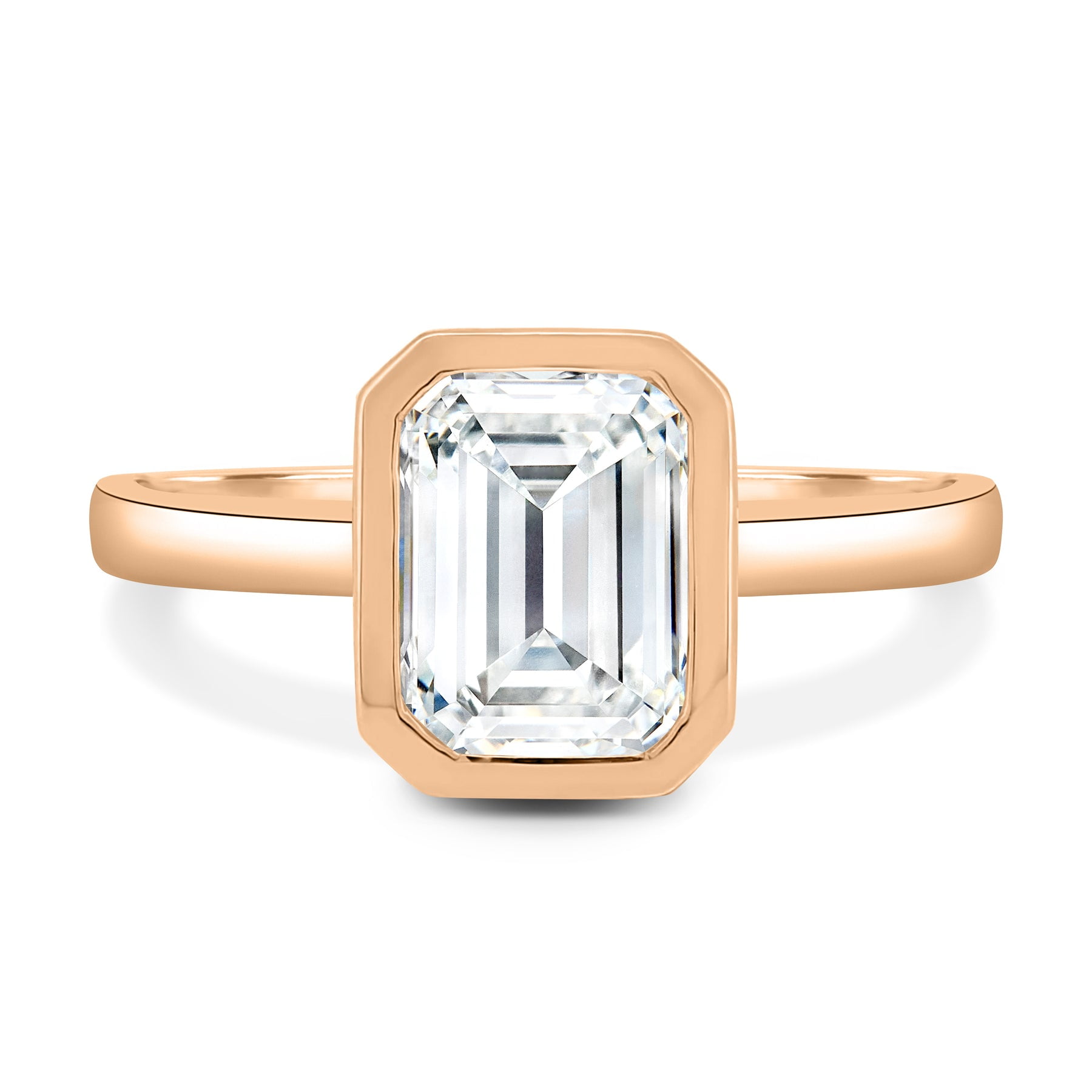 ESTE ORIGIN 2.00Ct Emerald Cut Bezel Set Lab-Grown Diamond Solitaire Engagement Ring in 18K Rose Gold for Women US 4.5