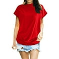 thumbnail image 1 of Blouse Décontractée en Coton à Manches Courtes Col Roulé pour Femmes, T-shirt Grande Taille, 1 of 4