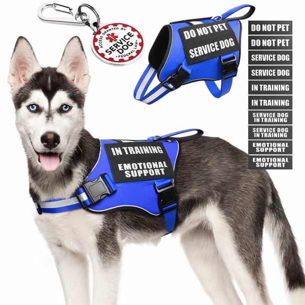 Chaleco para perros de servicio MOOGROU con etiqueta de identificación y 10 parches, color azul M