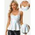 thumbnail image 2 of Top de peplum metálico para mujer, sin mangas, con tiras de espagueti, para fiesta Plata M, 2 of 6
