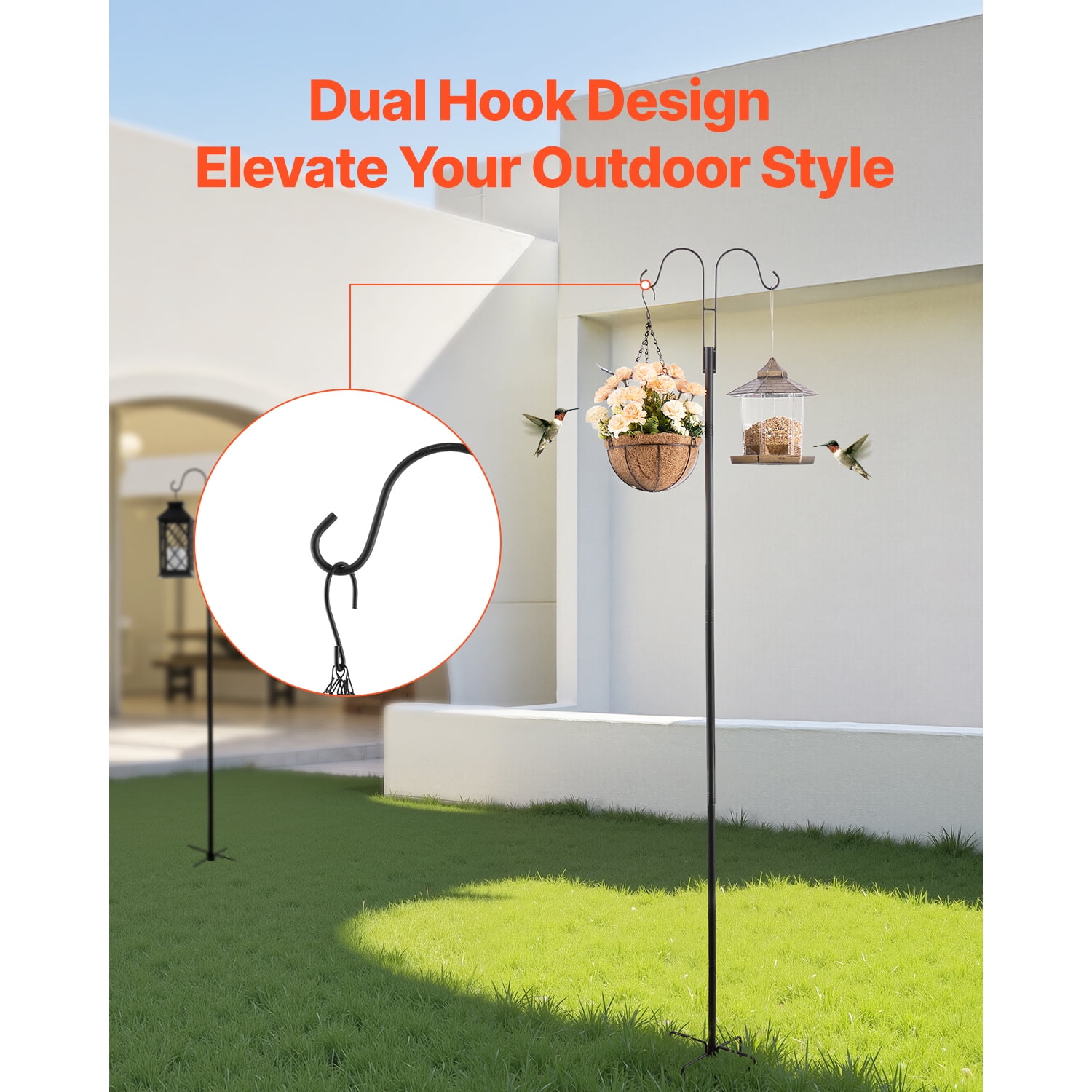 KFFKFF Set of 8 Tall Shepherd Hooks for Outdoor Use, 108-Inch Sturdy Poles for Bird Feeders, 3/4-Inch Thick Garden Hooks Ideal for Hanging Plant Baskets, Solar Lanterns, Wind Chimes
