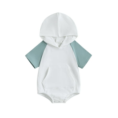 

Canis Contrast Color Short Sleeve Hooded Baby Romper for Summer