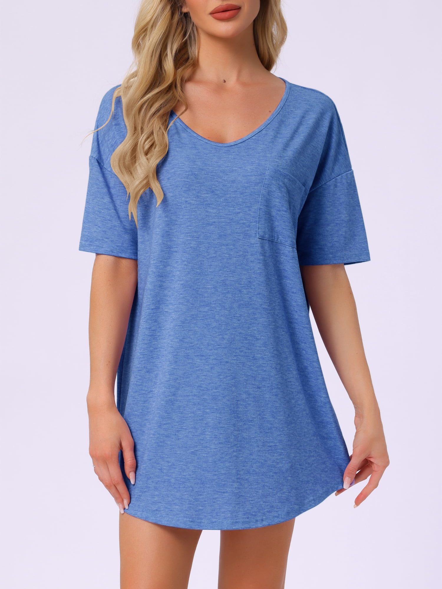 DARING DIVA Women's Soft V Neck Sleepshirts Comfy Oversized Nightshirt L Blue