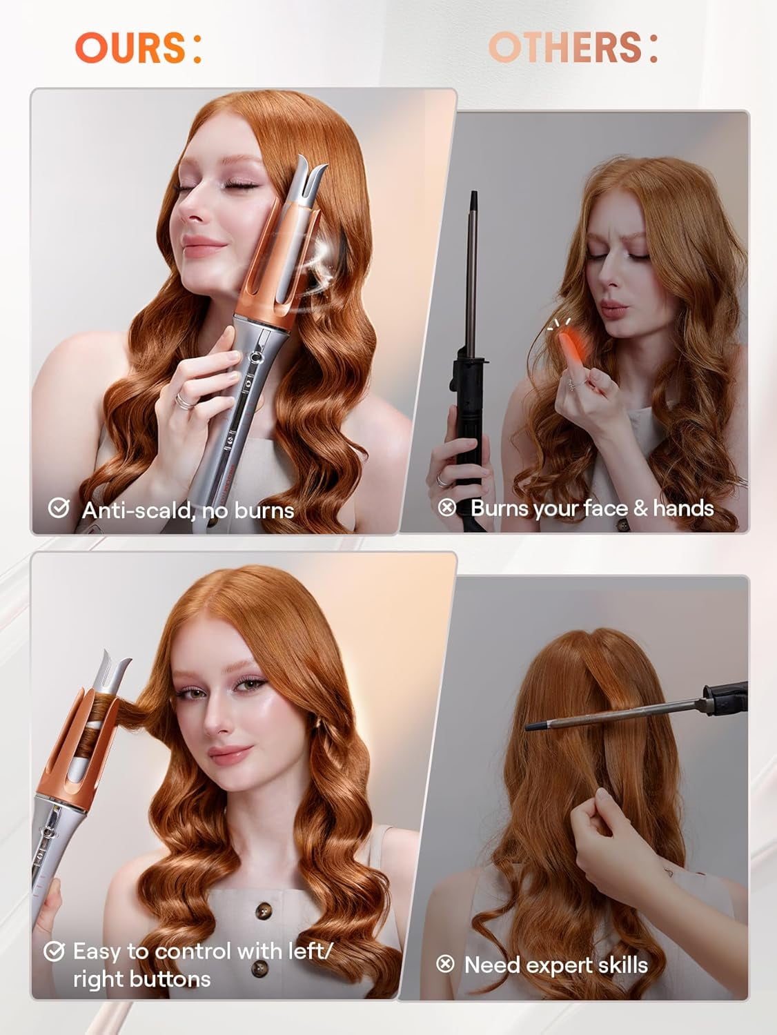 VoluVibe Automatic Curling Iron 1 inch with 3 Temperatures Fast Heating, 2-Way Rotation, Automatic Shut-Off, Anti-Scald, Anti-Tangle Rotating for Hair Styling