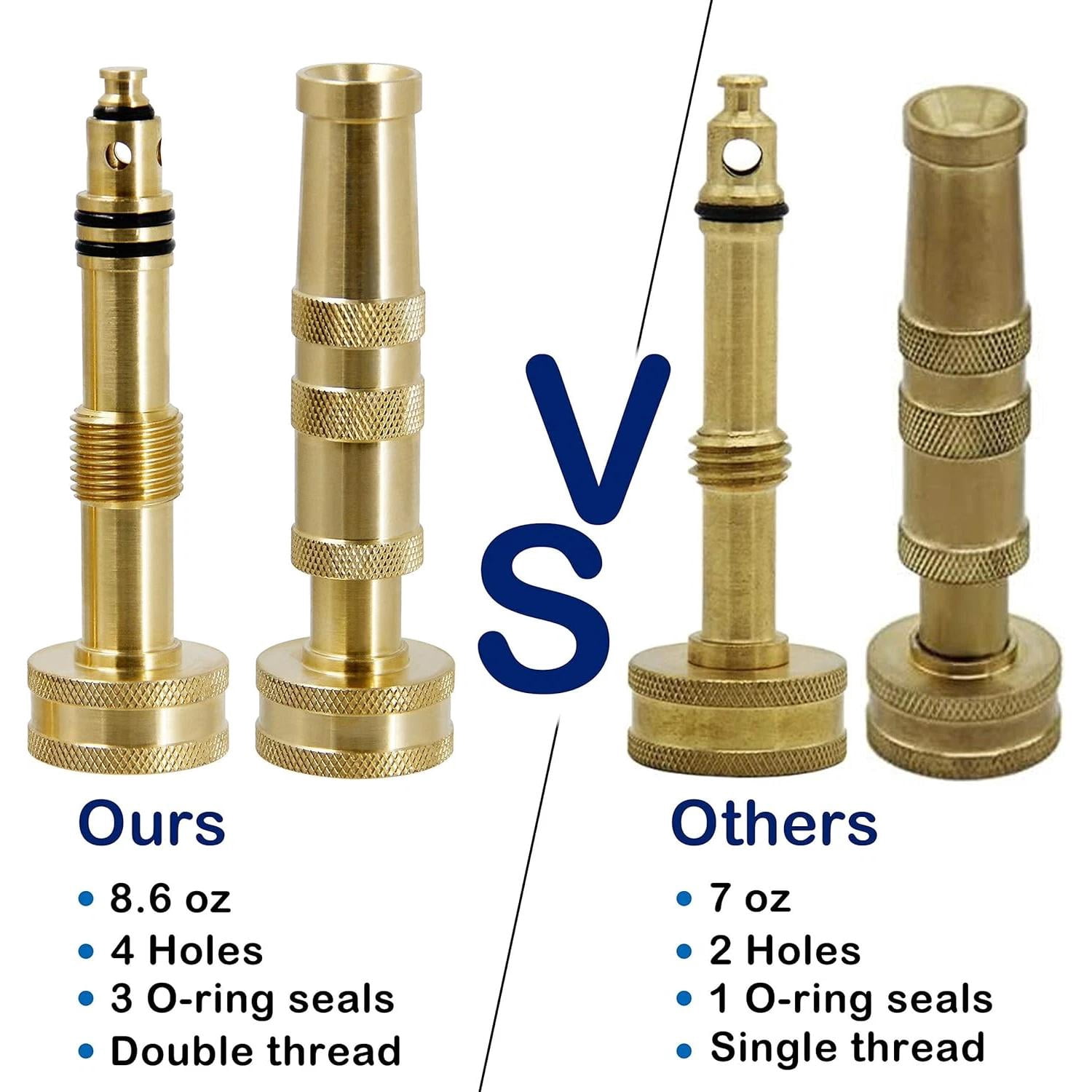 Brass Hose Nozzle, Heavy-Duty Brass Adjustable Twist Hose Nozzle, 2 Pack (4")