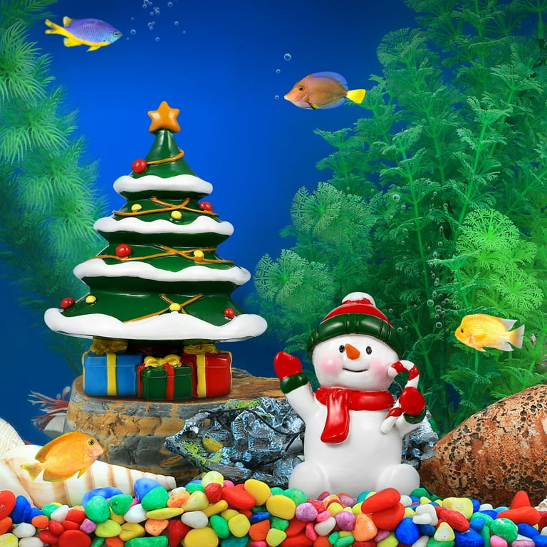 POPETPOP 2pcs Christmas Tree Snowman Aquarium Ornaments Christmas Fish Tank  Decorations Resin Aquarium Decor