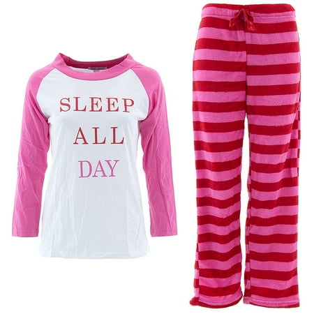 Emme Jordan Sleep All Day Women's Pink Fleece Pajamas - Walmart.com