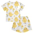 thumbnail image 2 of Chick Flowers Pattern Summer Pajama Set Soft Cotton Short Sleeve Sleepwear 2PCS Pajama Sets Breathable Lounge Set Size 12Y, 2 of 7