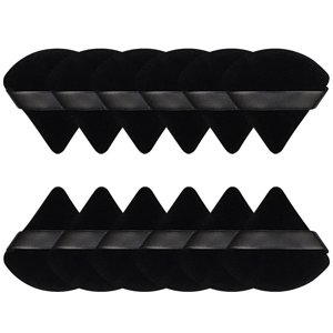 ACDANC Powder Puffs 12Pcs Triangle Makeup Sponges Black Soft Velour Sponge Round and Triangle Side For Loose Powder Setting Powder Foundation Concealer