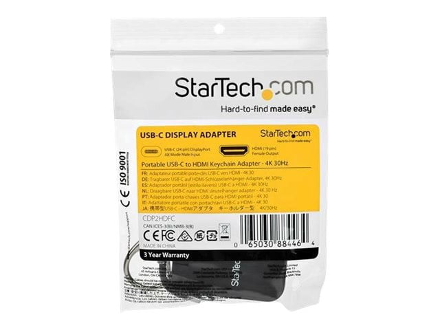 StarTech.com Portable USB C to HDMI Adapter - Quick-Connect Keychain - 4K 30 - Built-In Flex Cable - USB Type C Video Converter (CDP2HDFC)