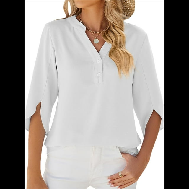 Blusa Informal de para Mujer, con Mangas 1/2 con Volantes, Cuello en V, Holgada, Color , Talla S