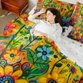thumbnail image 3 of Manfei Boho Groovy Flower Bed in a Bag King size, Hippie Rustic Floral Bedding Sets King Size, Mandala Style Reversible Bedding King Size, Breathable Room Decorative, 7pcs, 3 of 7