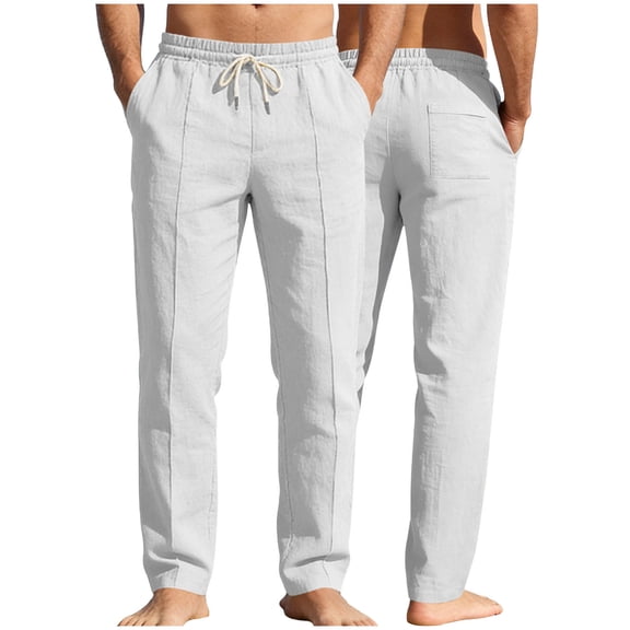 Purcolt Men's Lightweight Pants Dressy Casual Elastic Waist Drawstring Beach Yoga Pants Summer Loose Fit Straight Leg Dress Pants Trousers with Pockets