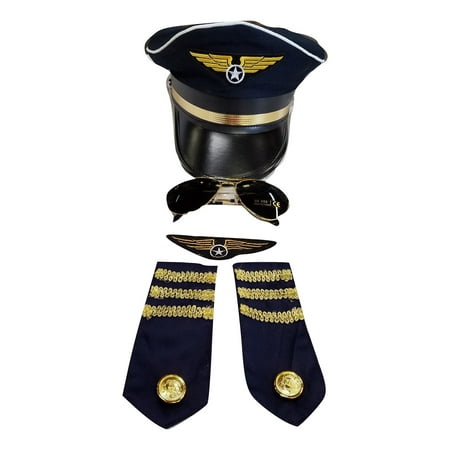 Pilot Navy Airline Air Line Force Costume Accessory Set Hat Aviator Flight