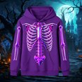 thumbnail image 2 of Men Women Neon 3D Full Skeleton Bones Print Hoodie, Drawstring Kangaroo Pocket Long Sleeve Pullover Sweatshirt Halloween Streetwear Casual Outerwear Tops(Dark Purple2,XXL), 2 of 4