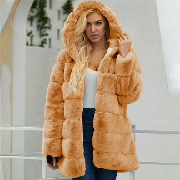 Aloohaidyvio winter jackets for women under 20$,Winter Coats for Women Warm Faux Furry Jacket Long Sleeve Hooded Outerwear