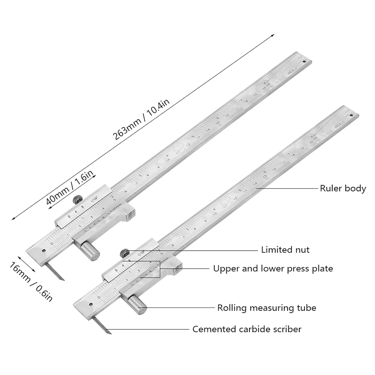 ABPETE Scribing Caliper, 200mm 8in Dual Scale, Marking Vernier Caliper with Carbide Marking Needle for Scribe on Metal Wood Plastic