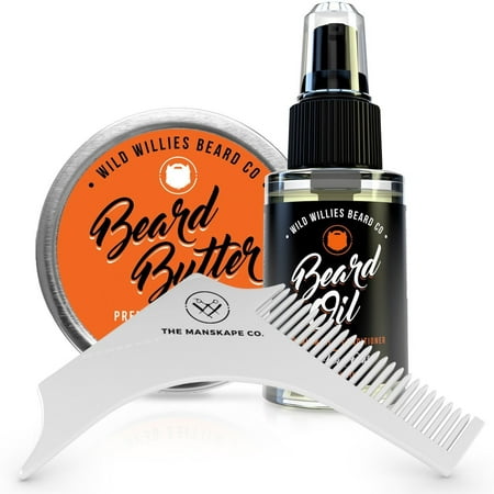 Beard Oil, Balm Conditioner and Beard Shaping Tool Mens Gift Set Developed For Beard and Mustache Growth Softens and Prevents Itchy Dry (Calum Best Beard Oil)