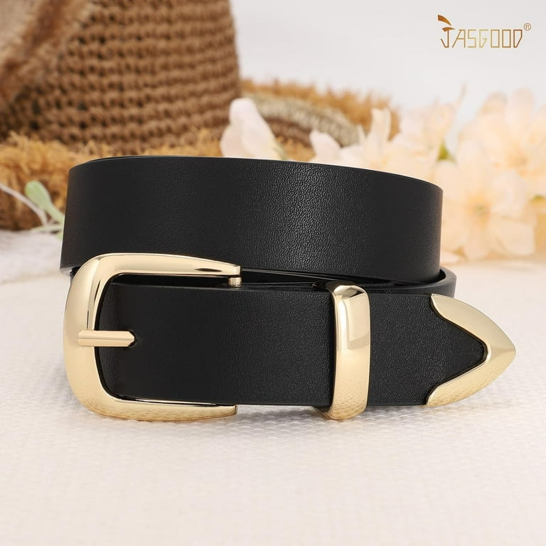 Women's Fashion Leather Belt Ladies Gold Buckle Leather Belt for Jeans  Pants Dresses - Walmart.com