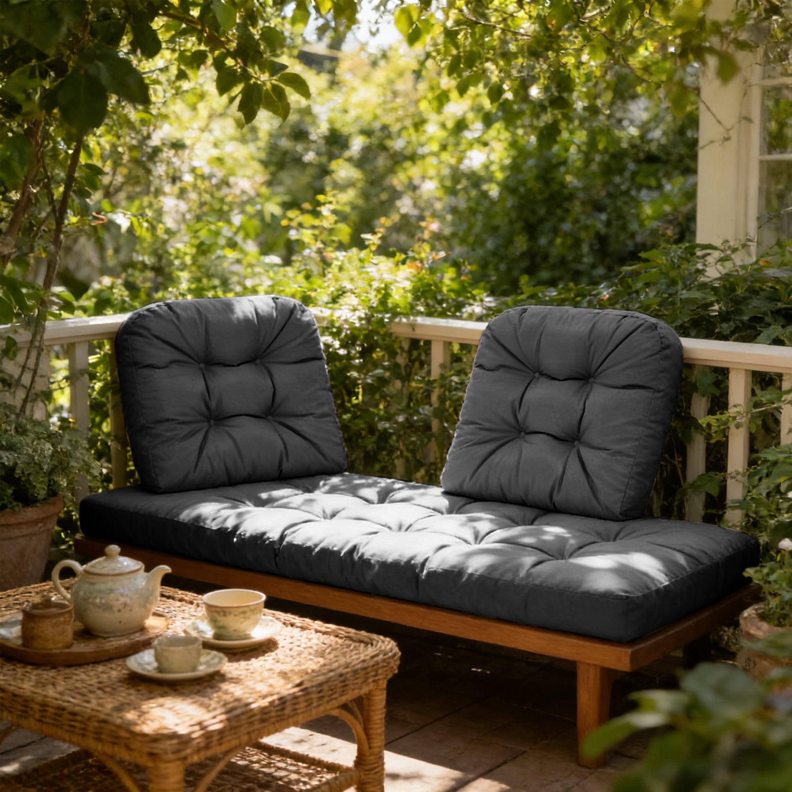Kdkad Indoor Outdoor Bench Cushion Set with Backrest, 43.3×18.9 Inch Thick Seat Cushions for Patio Garden Bench, Rattan Wicker Chair Pads, Soft Polyester Bench Pad for Porch Balcony Window Seat