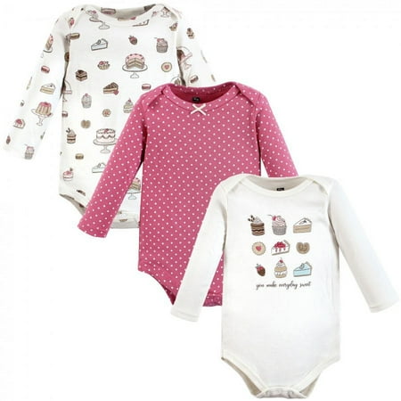 UPC: 0660168188424 | Hudson Baby Infant Girl Cotton Long-Sleeve Bodysuits Sweet Bakery 3-Pack 0-3 Months
