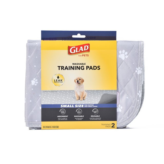 Glad for Pets Washable Training Pads, Small Size (18”x24”), 2 Pack Gray