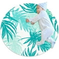 thumbnail image 1 of Green Hand Drawn Palm Leaves Round Soft Area Rugs 2.6ft Anti-Slip Cute Circle Carpet for Teen Girls Room, Circular Rug for Nursery Room, Dorm, Cute Room Decor for Baby, 1 of 7