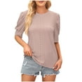 thumbnail image 1 of Timegard Hauts pour Femmes à Oeillets Col Rond Manches Courtes Bouffantes Boutonné Confortable Couleur Unie Chic Décontracté Tuniques Chemises, 1 of 3