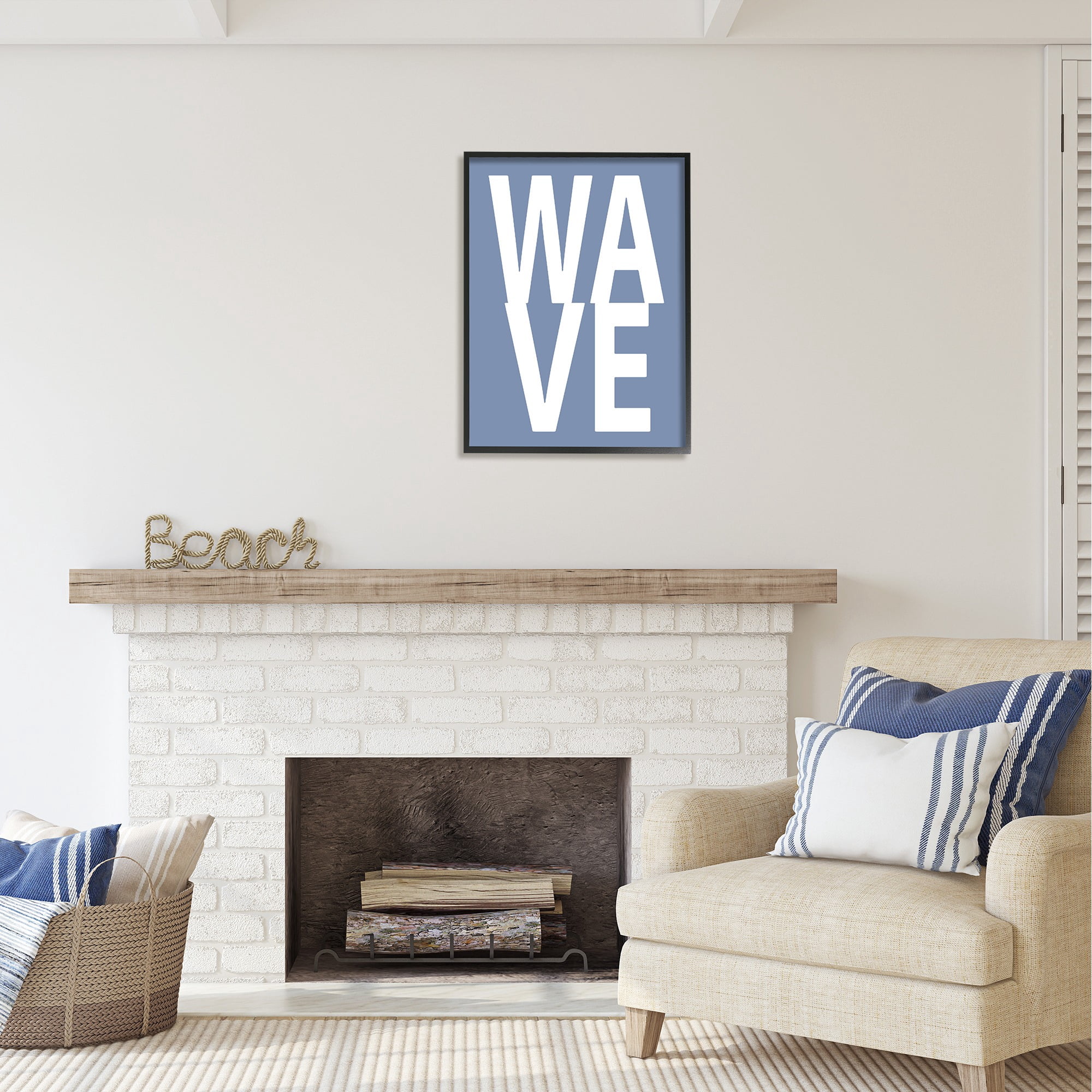 Stupell Industries Nautical Wave Text Nature Painting Black Framed Art Print Wall Art, 24 x 30