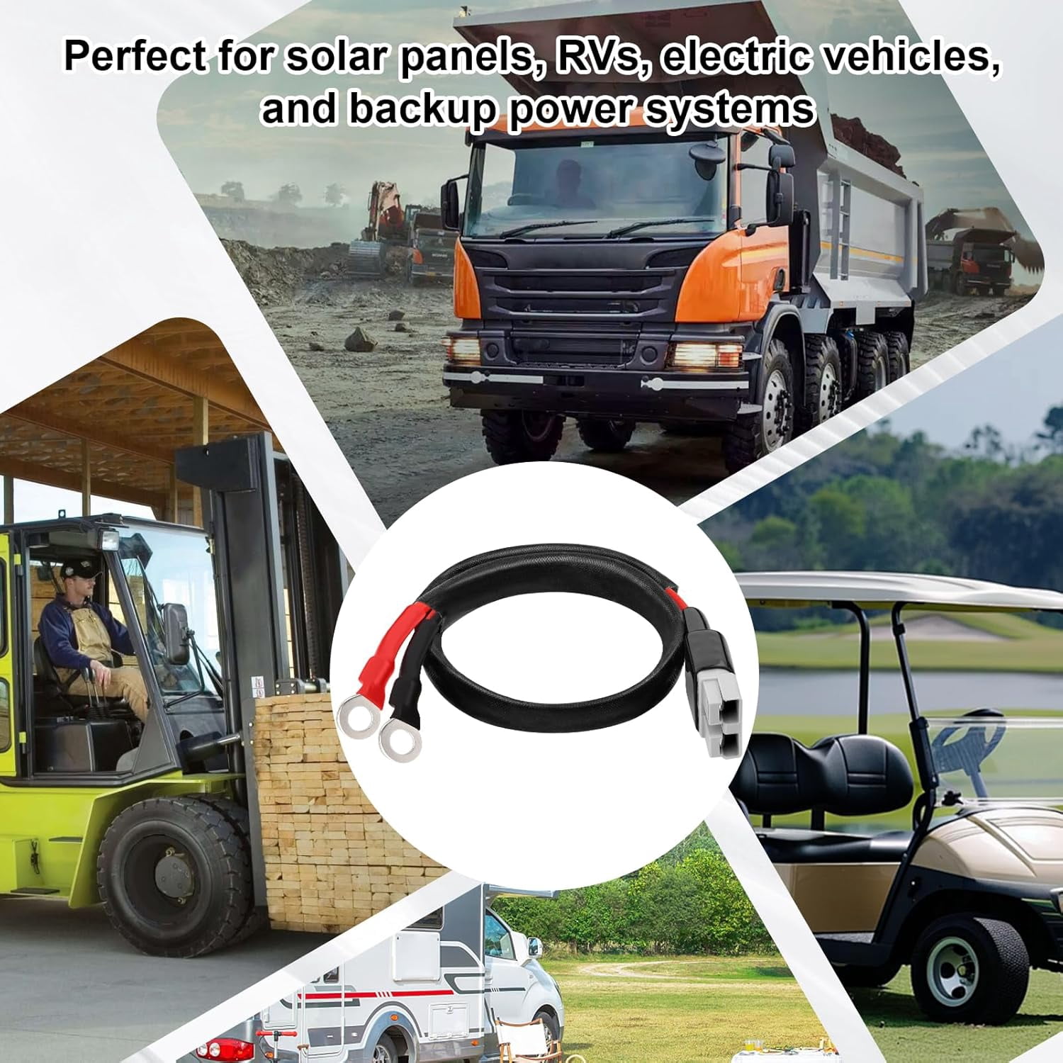 CoolStuff 8AWG Battery Quick Connect Cable 2FT, 50 Amp Anderson-Style Connector to O-Ring Terminal, for Solar, RV, EV, and Backup Power Systems