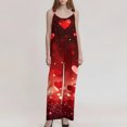 thumbnail image 3 of Fgvctg Valentine's Day Womens Jumpsuit Sleeveless Date Night Spaghetti Straps Overalls Romantic Wide Leg Pant Love Heart Graphic Bib Overalls Romper Sprimg Pant With Pockets Deep Red 2XL, 3 of 4