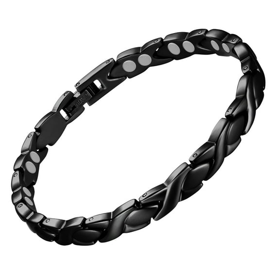 Vagzen Magnetic Stainless Steel Bracelet for Women with Sparkling Crystals, Christmas Gifts, Black