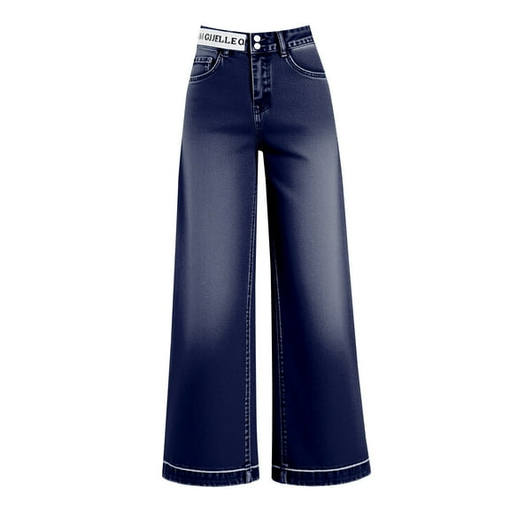BLOCLOALO Wide Leg Jeans Dress Pants Plus Size Denim Pants High Waisted Pants Stretch Pants Cowboy Cropped Pants Thin Loose Comfy Work Pants Women Soft Pants for Women Hiking Pants Women Dark Blue L