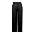 thumbnail image 4 of XAOFW Women's Casual Pants Solid Color Elastic Waist Shiny Leather Trousers Wide Leg Pant With Pockets Party Night Baggy Comfortable Trouser, 4 of 7