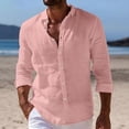 thumbnail image 2 of Cotton Linen Shirts for Men Long Sleeve Button Down Lapel Collar Tops Regular Fit Summer Daily Casual Shirts, #01 Pink, S, 2 of 5