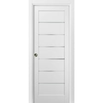 Panel Lite Pocket Door 18 x 80 with Frames | Quadro 4117 White Silk with Frosted Opaque Glass | Kit Trims Rail Hardware | Solid Wood Interior Pantry Kitchen Bedroom Sliding Closet Sturdy Doors