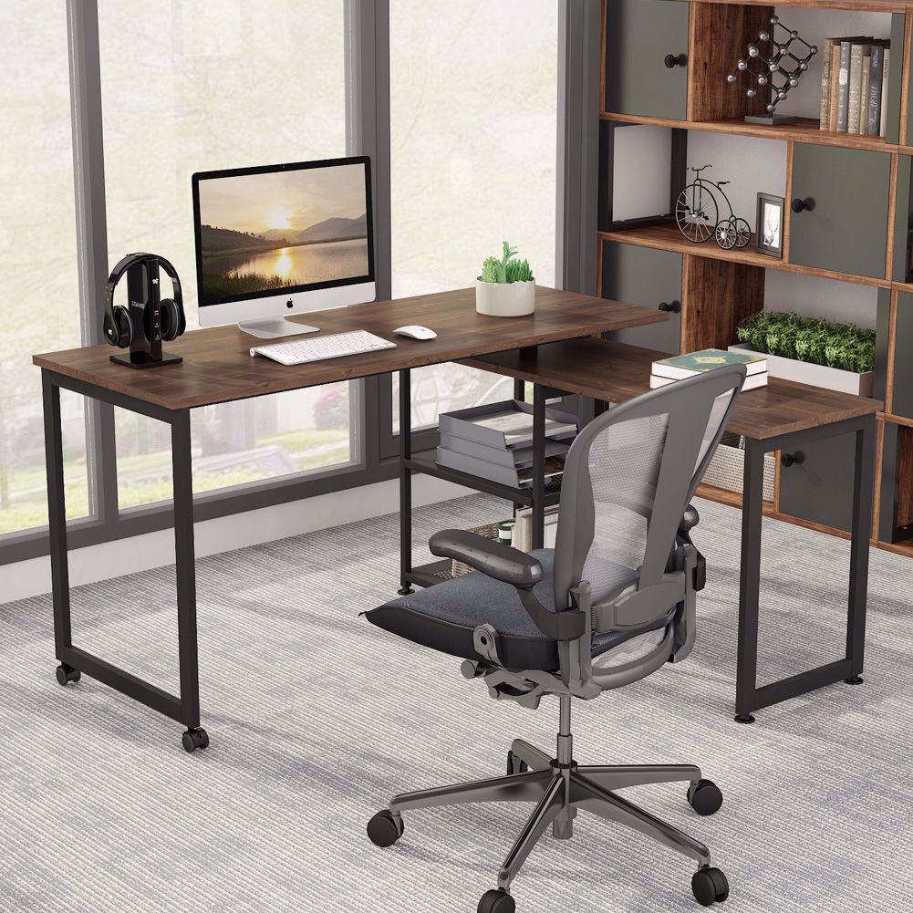 Tribesigns 360 Free Rotating L Shaped Desk Writing Table Sofa Side