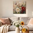 thumbnail image 6 of Canvas Wall Art White Red Poinsettia Canvas Art Print Rustic Christmas Flower Berry Oil Painting Pictures Wall Decor for Living Room Bedroom Artwork Decorations Stretched Framed Ready to Hang 8"x8", 6 of 9