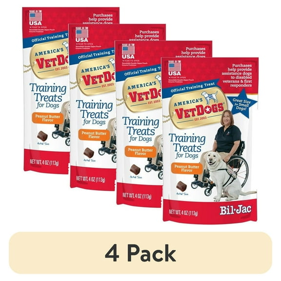 (4 pack) Bil-Jac VetDogs Veteran's K-9 Corps Training Treat for Dogs, Peanut Butter Flavor, 4 oz.
