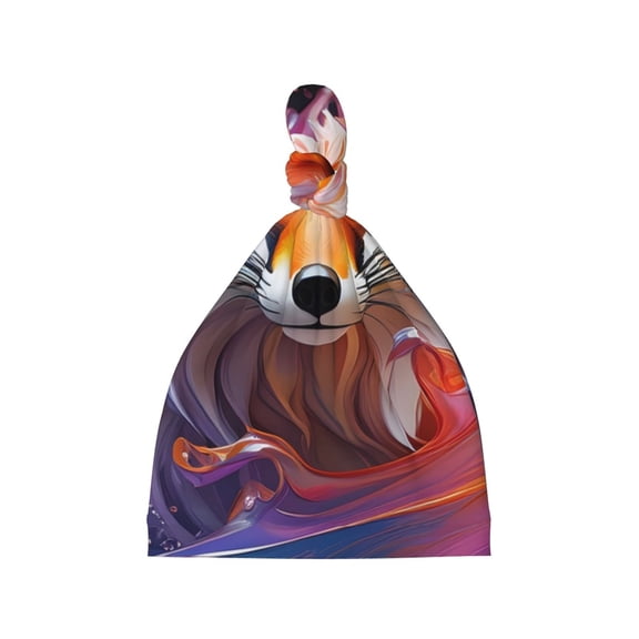 Naloa Color Splash Fox Portrait Baby Newborn Hats, Infant Knotted Baby Hat, Beanie Top Knot Caps for Baby Boys Girls