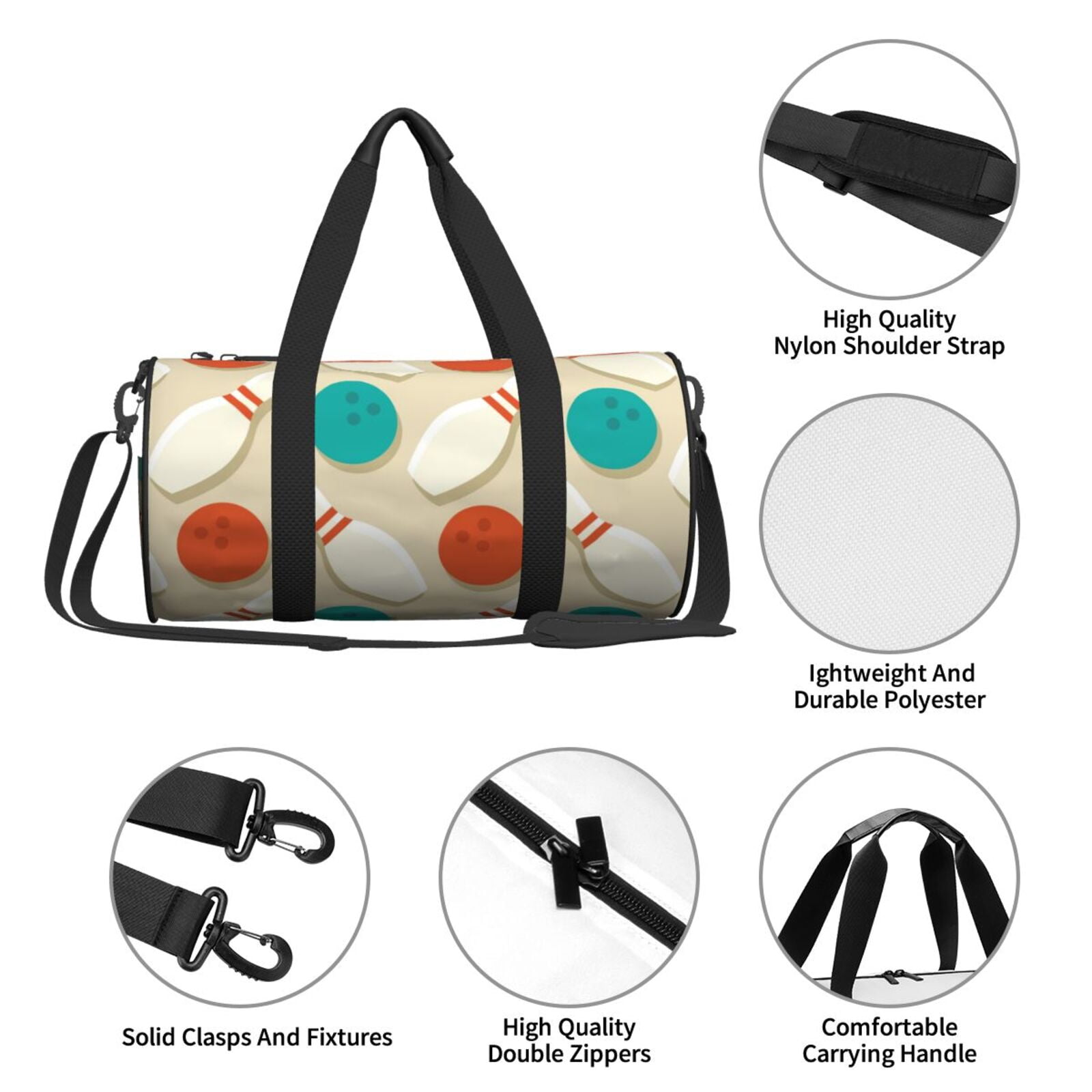 Vsdgher Vintage Bowling 45L Foldable Duffel Bag, Sports Gym Bag,Overnight Bag, Portable Weekender Bag for Airplanes