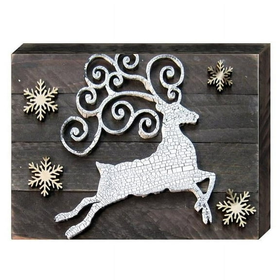 Designocracy 98807-12 White Reindeer Silhouette Art on Board Wall Decor