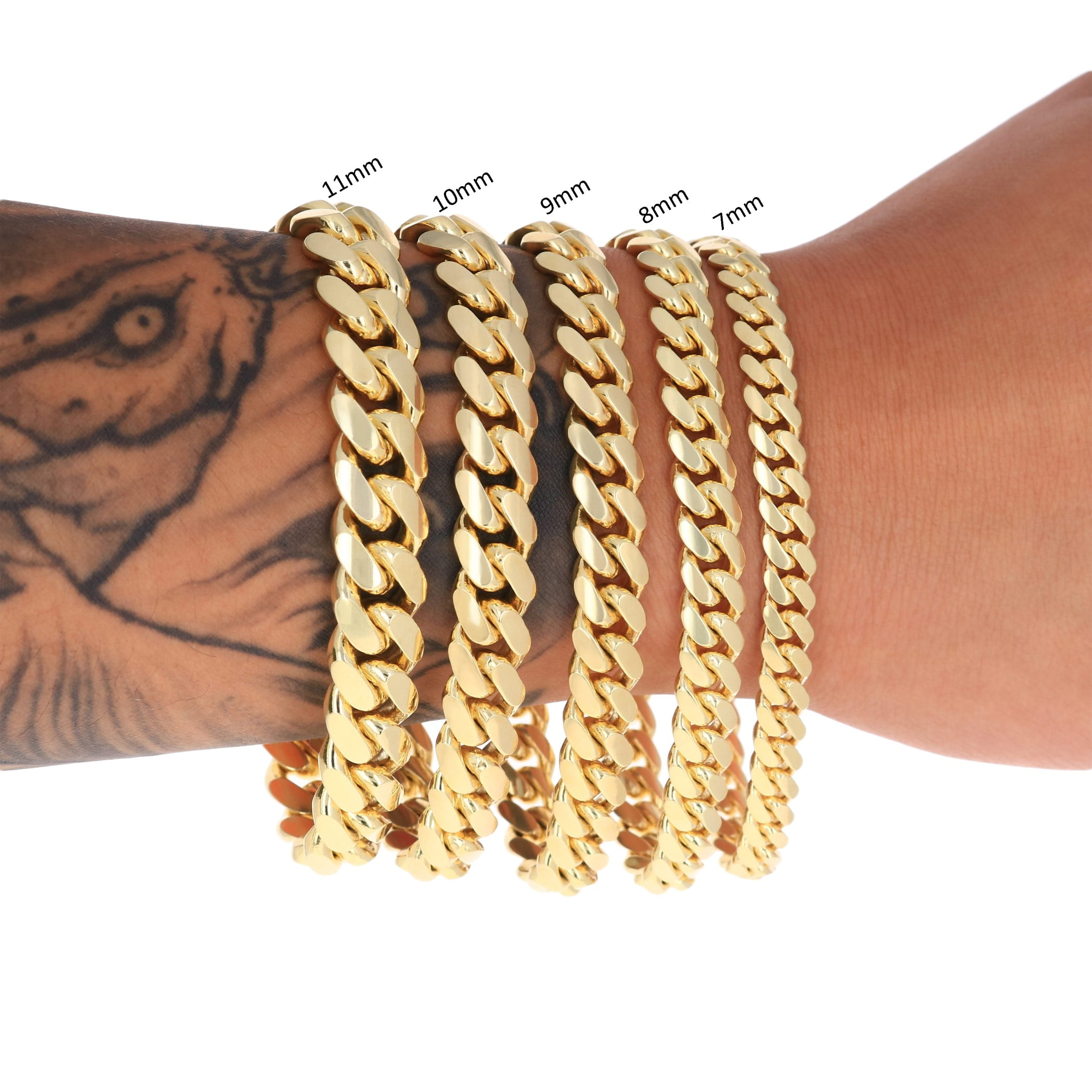 Nuragold 10K Real Yellow Gold Solid Miami Cuban Link Chain Bracelet 7"-9" (2.7mm-10mm) Italian Jewelry for Men & Women