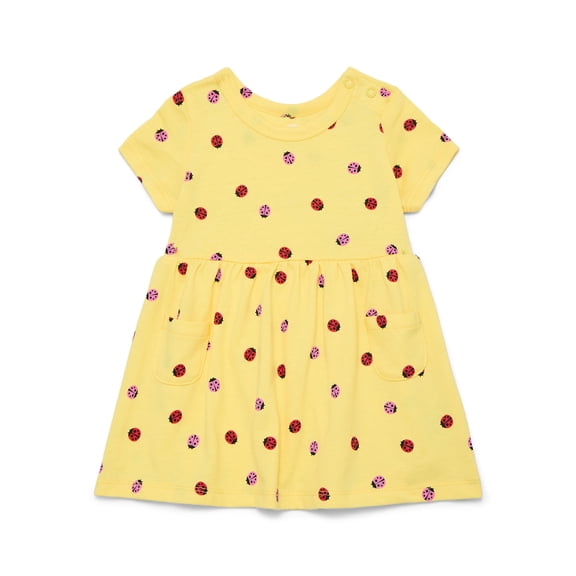 Wonder Nation Baby Girls Dress with Short Sleeves, Sizes 0-24 Months
