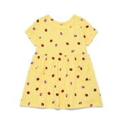 Wonder Nation Baby Girls Dress with Short Sleeves, Sizes 0-24 Months