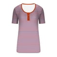 thumbnail image 4 of Lovskoo 2024 Striped Shirt Women Summer Tops Casual Crew Neck Short Sleeve Color Block Trendy PulHeartr Button Up T Shirts Blouse Pink M, 4 of 5