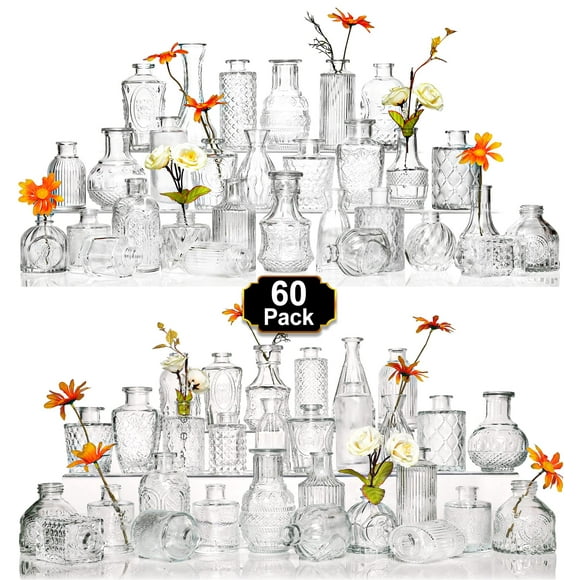 Arme Glass Bud Vase Set of 60 Pcs, Small Clear Glass Bud Vases in Bulk for Flowers, Rustic Wedding Centerpieces and Vintage Decorations, Perfect for Home, Table and Events with Elegant Design