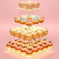 LANNEY Acrylic Cupcake Stand, 4 Tier Cupcake Stand for 52 Cupcakes with LED String Light, Square Cup Cake Tower Stand Clear Dessert Table Display for Birthday, Wedding, Party